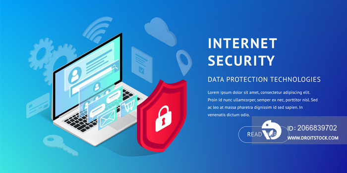 Isometric internet security banner horizontal