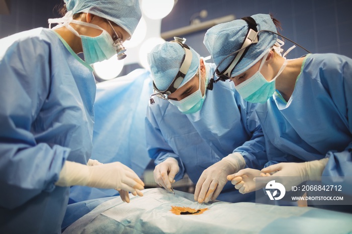 Surgeons performing operation in operation room