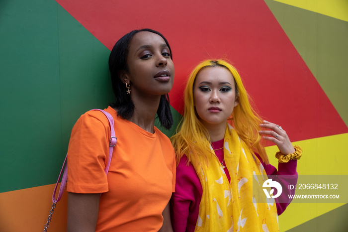 Portrait of young female friends outdoors