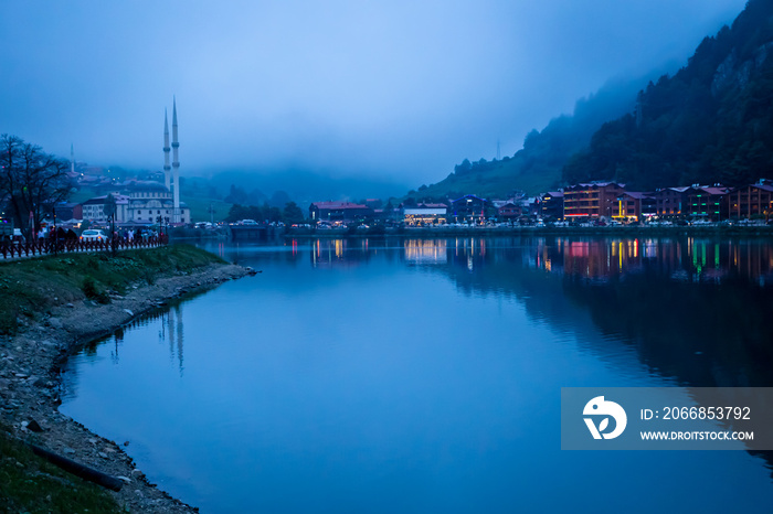 Uzungol(Long Lake):One of the most beautiful tourist places in Turkey.The mountain valley with a trout lake and a small village in Trabzon,Turkey.