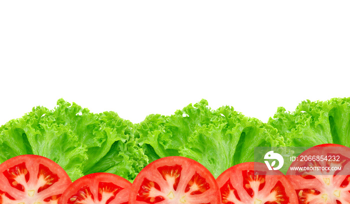lettuce with tomato on white background.