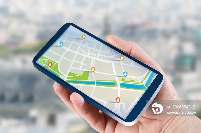Mobilna nawigacja GPS na tablecie w ręce