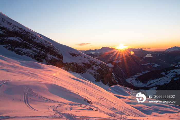 Sunset over the mountains, Aravis, French Alps