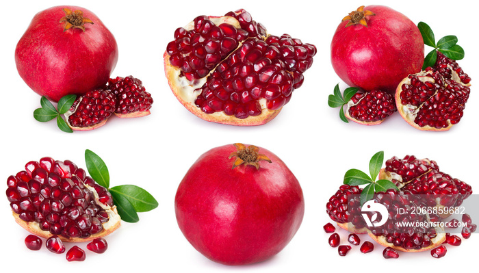 Collection of fresh pomegranate on white background