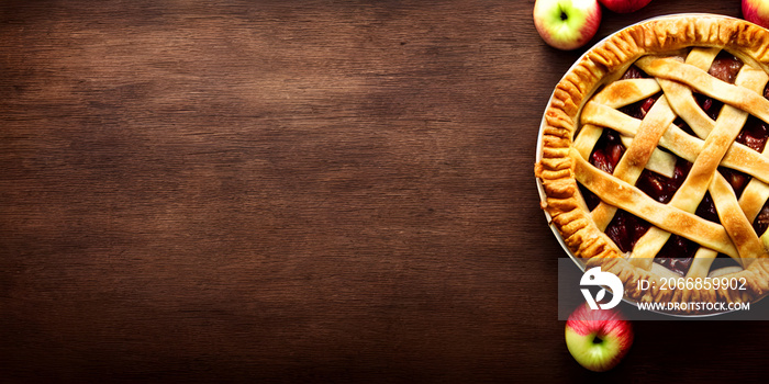 Homemade Apple Pie on Wood Background