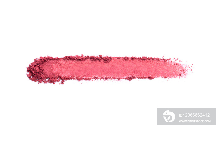 Crushed red velvet eyeshadow swatch isolated on white background. Sample of beauty make up cosmetics texture products.