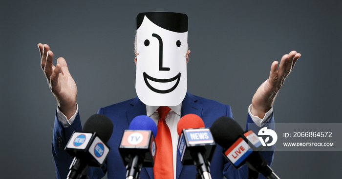 Fake politician wearing a character’s mask