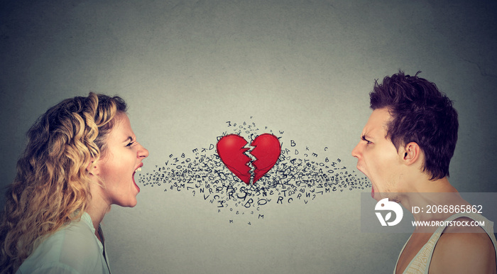 man woman screaming at each other alphabet broken heart in-between