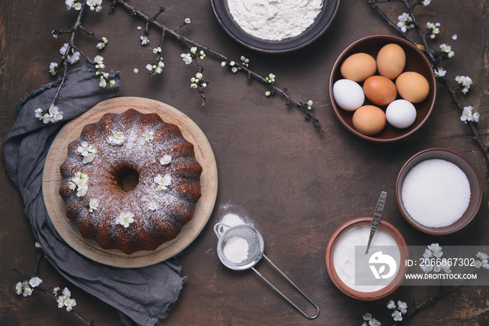 Easter bundt cake with ingredients