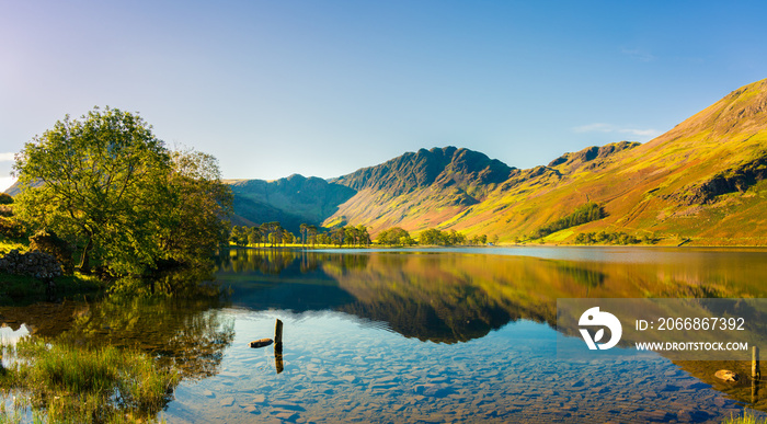 Beautiful morning panorama  of Buttermere lake in the Lake District. England