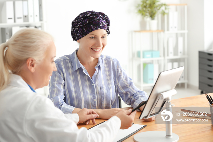 Woman after chemotherapy visiting doctor in hospital