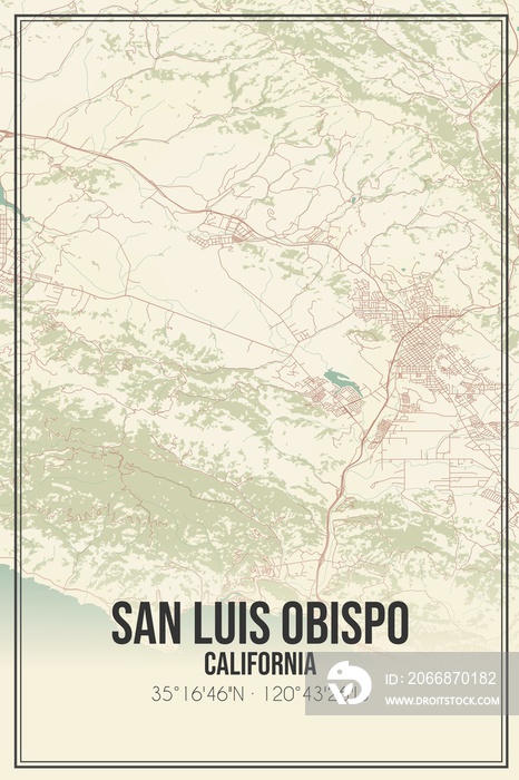 Retro US city map of San Luis Obispo, California. Vintage street map.