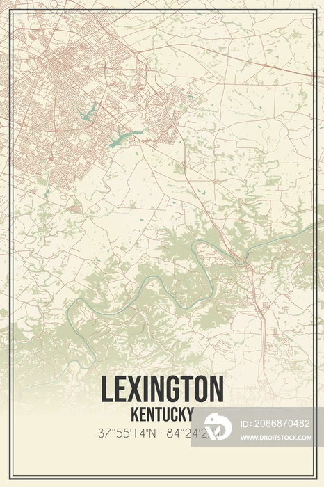 Retro US city map of Lexington, Kentucky. Vintage street map.