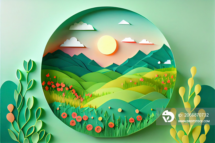 green grassy meadow, paper cut craft