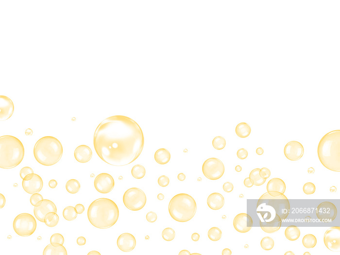 Yellow bubbles on a white background with  concepts in fuel ads. Yellow liquid digital design media. Protection, Development, copy space, banner, website