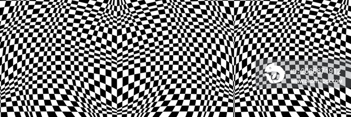 Abstract Black and White Geometric Pattern with Squares. Contrasty Optical Psychedelic Illusion. Chessboard Wicker Texture. Raster Illustration