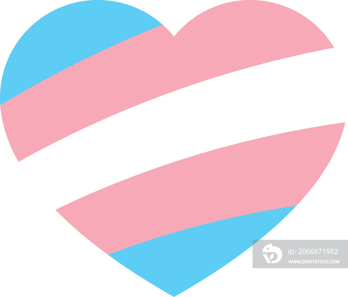 Blue, pink and white colored heart icon, as the colors of the transgender flag. LGBTQI concept. Flat design .