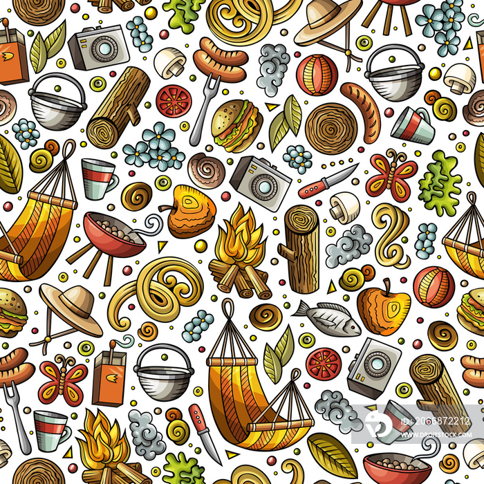 Picnic сartoon funny seamless pattern