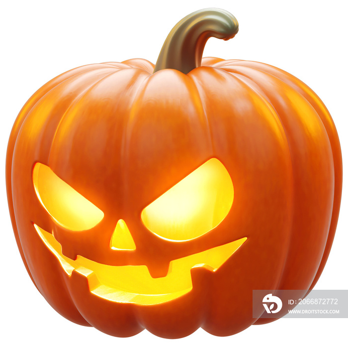 Halloween lighted pumpkin isolated object for party concept in 3D cartoon