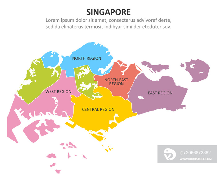 Singapore multicolored map with regions. Vector illustration