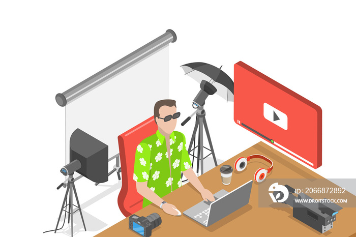 3D Isometric Flat  Conceptual Illustration of Vlogging