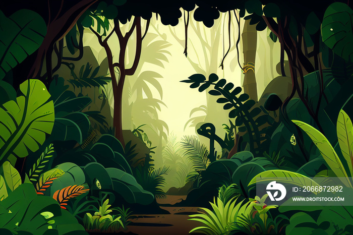 Green jungle landscape background banner illustration.