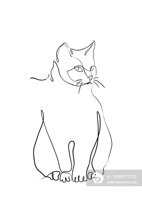 One line drawing of the cat in modern minimalistic style, line illustration