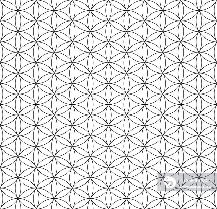 seamless  flower of life  pattern with black line, png with transparent background