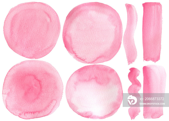 circle isolated on white, watercolor hand drawing, soft pink watercolor splotch