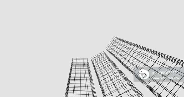 Abstract 3d wireframe architecture building modern condo background. 3d rendering.