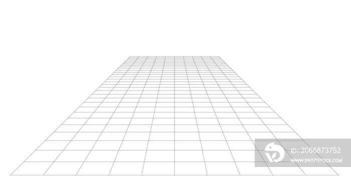 grid perspective floor, 30x10 blank. black lines illustration isolated on white