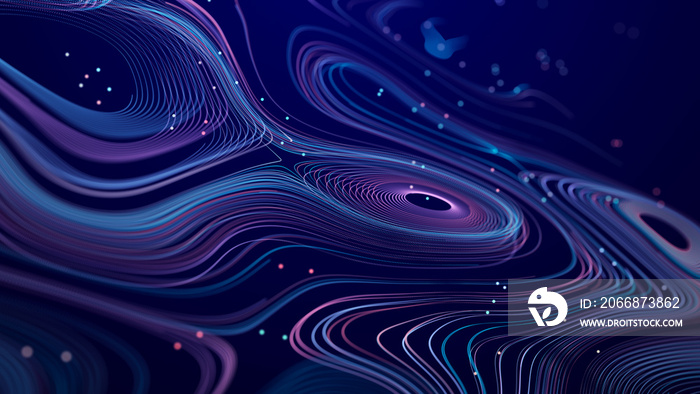 Abstract digital background from rounded colored lines. Information flow space. Big data visualization. 3D rendering.