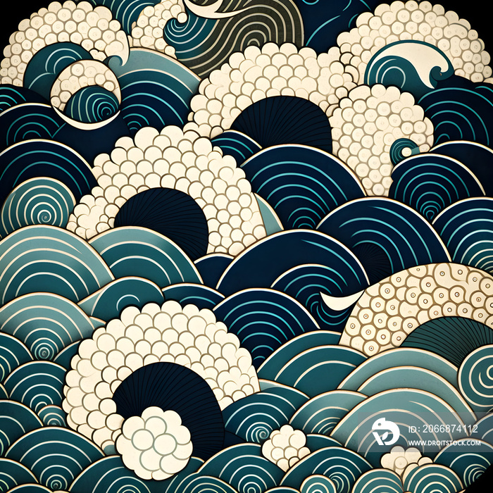 seamless pattern with clouds,japanese wave pattern textile