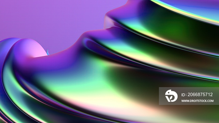 Rainbow chrome twisted organic metal plate psychedelic cyberpunk modern 3d rendering background material