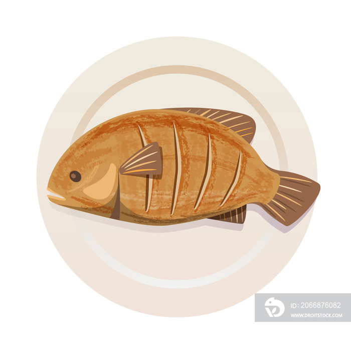 fried fish seafood illustration