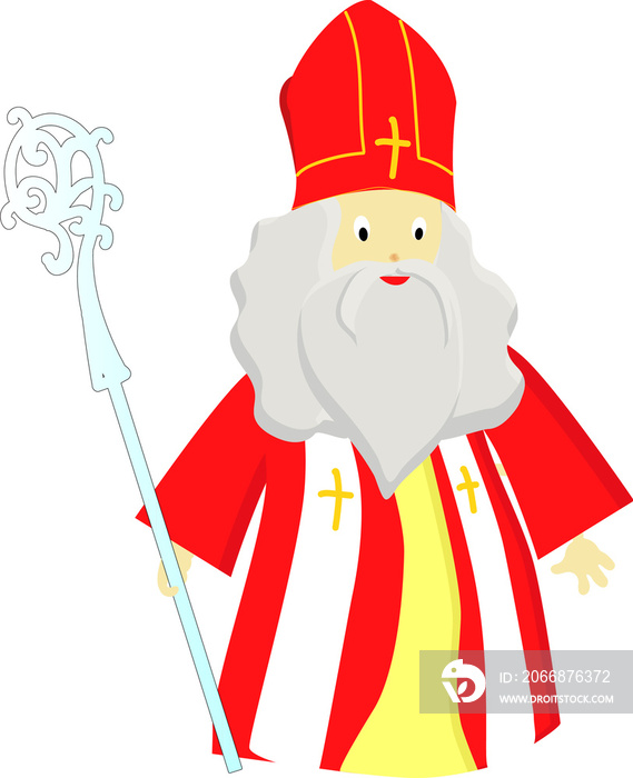 Saint Nicholas character. Saint Nicholas day old man in red clothes. Miter. Christian holiday.