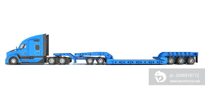 Truck with Platform Trailer 3D rendering on white background