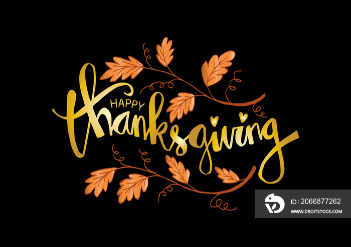 Hand drawn Thanksgiving typography poster. Celebration quote  Happy Thanksgiving