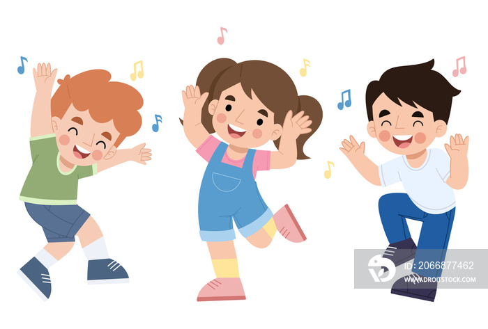 Illustration of cheerful kids dancing together