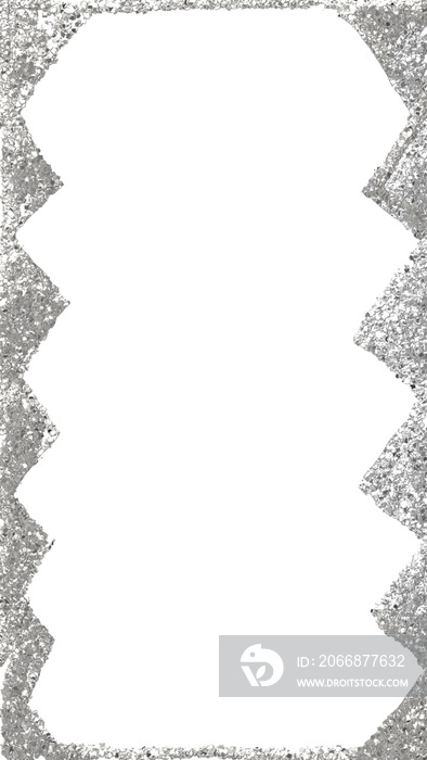 Silver glitter textured abstract frame, isolated stationary element for a social media story post and wide range of projects. Shiny shimmering sparkling geometric shape for embellishment.