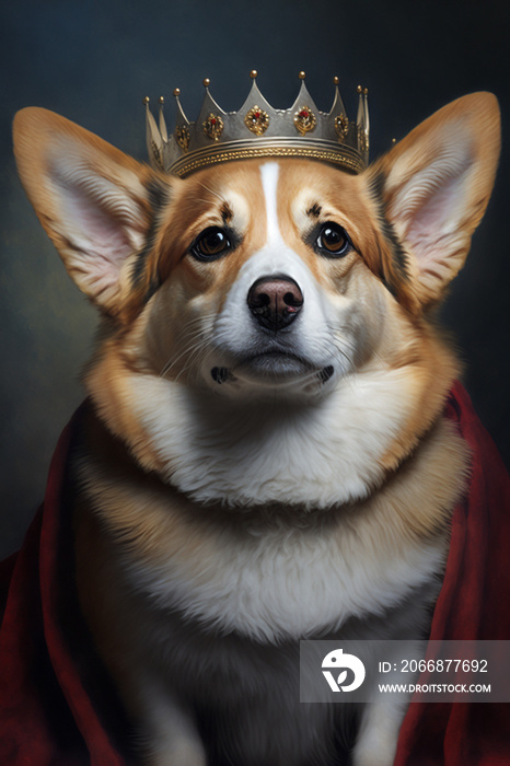 Corgi dog wearing a crown.