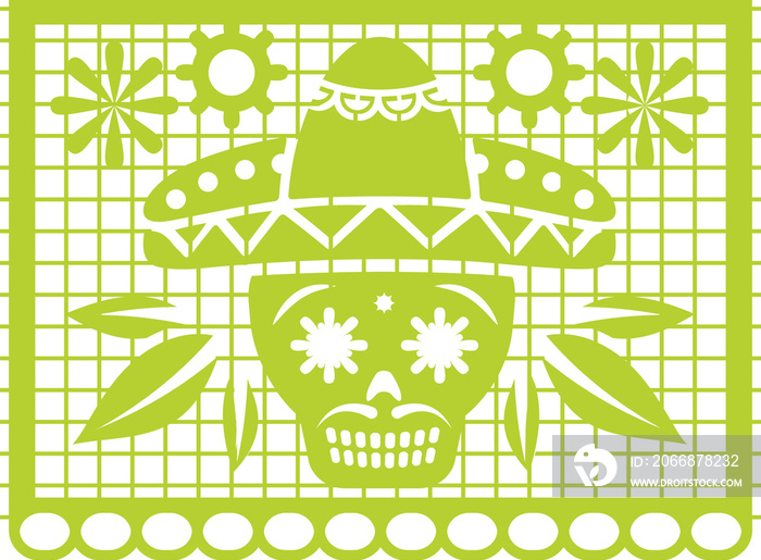 Mexican Day of Dead papel picado vector paper card