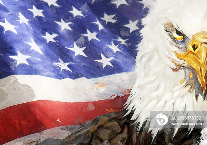 Happy Independence Day July 4th for background USA flag with strong free eagle. Digital Art,Oil Painting Effect.