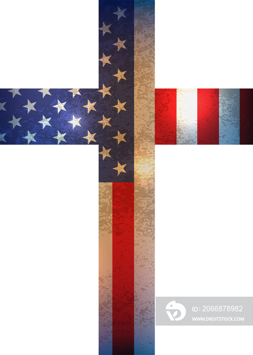 Christian Cross and American Flag Illustration