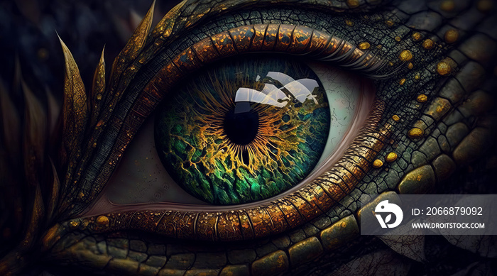 digital eye of dragon, illustration dinosaur game concept background