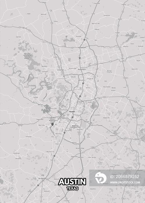 Poster Austin - Texas map. Road map. Illustration of Austin - Texas streets. Transportation network. Printable poster format.