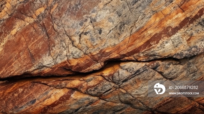 Brown rock texture with cracks close-up rough mountain surface. Stone granite background for design nature