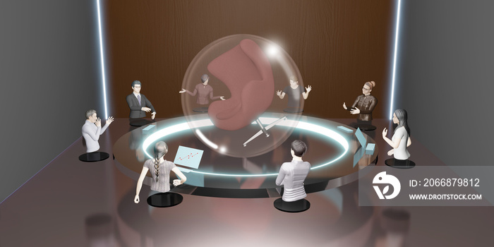 Online classes online seminars online meeting Avatars in the office and classroom People in Metaverse 3D illustration