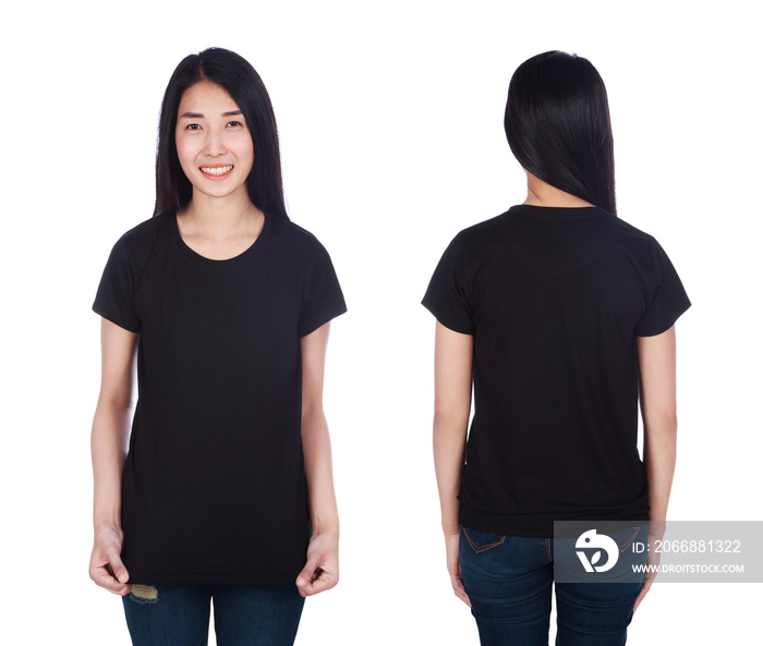 woman in t-shirt isolated on white background