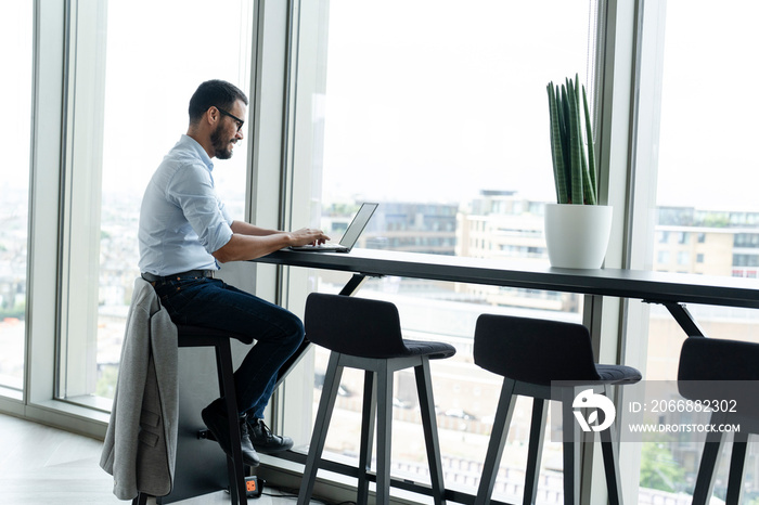 Businessman with laptop working in modern office